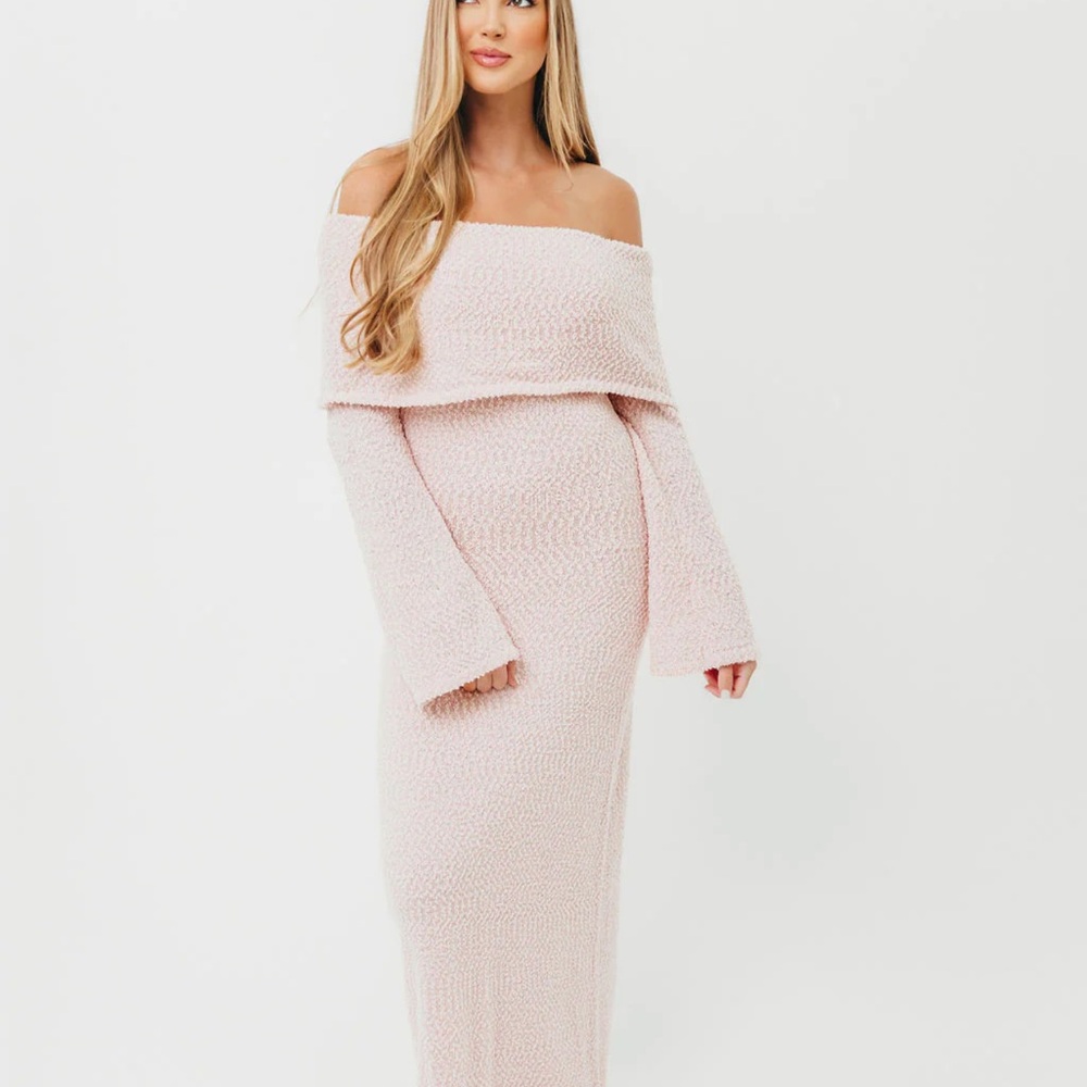 Off-Shoulder Pink Knit Dress